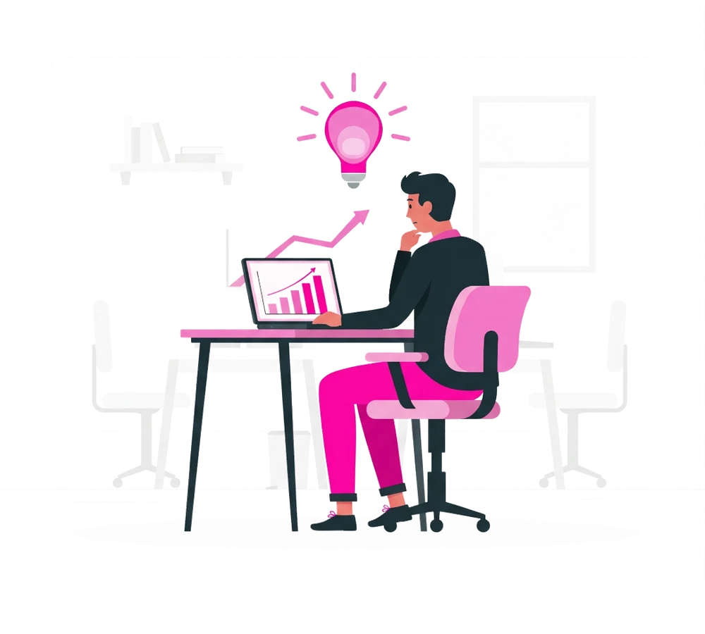 Illustration of a person reviewing business growth data on a laptop